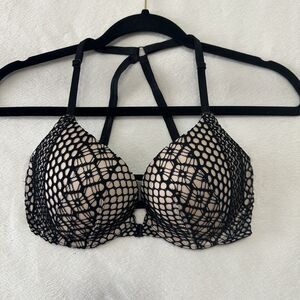 Victoria's Secret Very Sexy Push-Up Lace Bra Studs Black & Cream Womens Size 32D